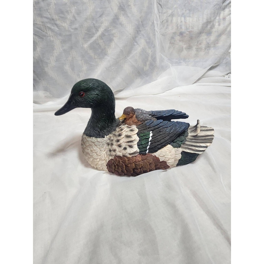 Vintage Resin Duck Decoy Figurine Mother and Duckling Wildlife Decor 9.5 Inch